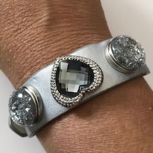 Silver leather belt 3 snap bracelet w/Snaps